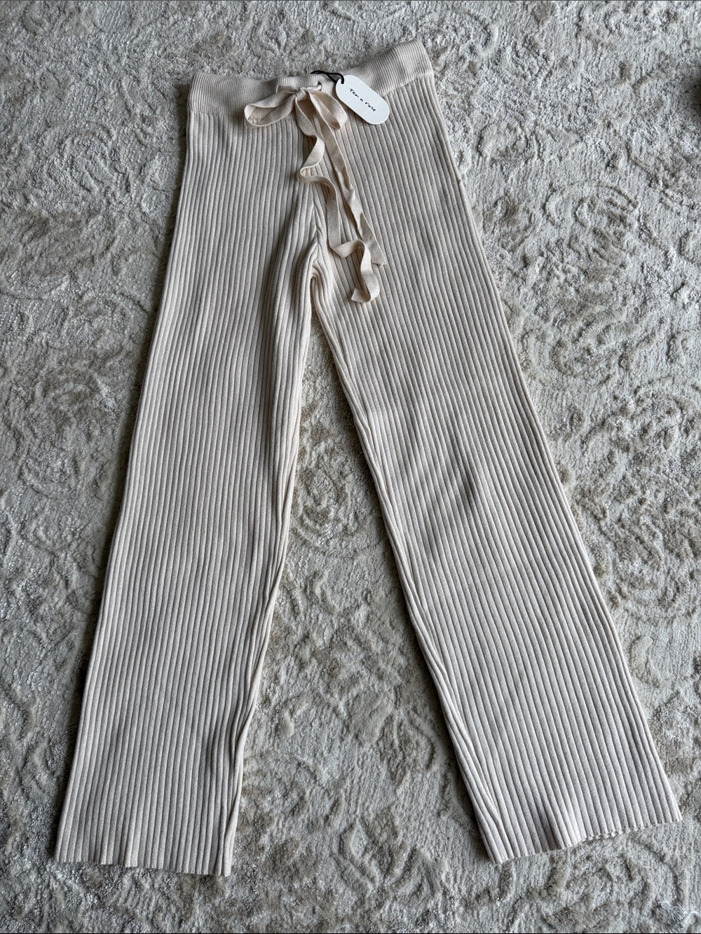 tea n rose Ribbed Drawstring Pants - Ivory
